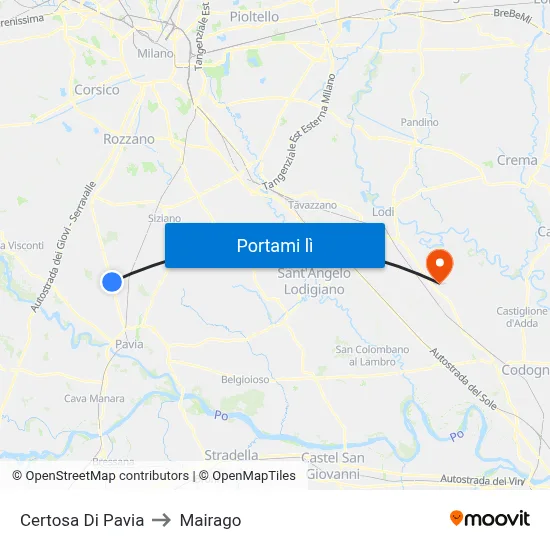 Certosa Di Pavia to Mairago map