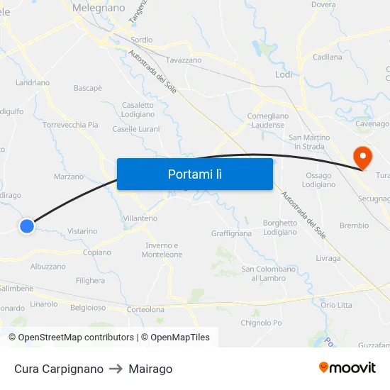 Cura Carpignano to Mairago map