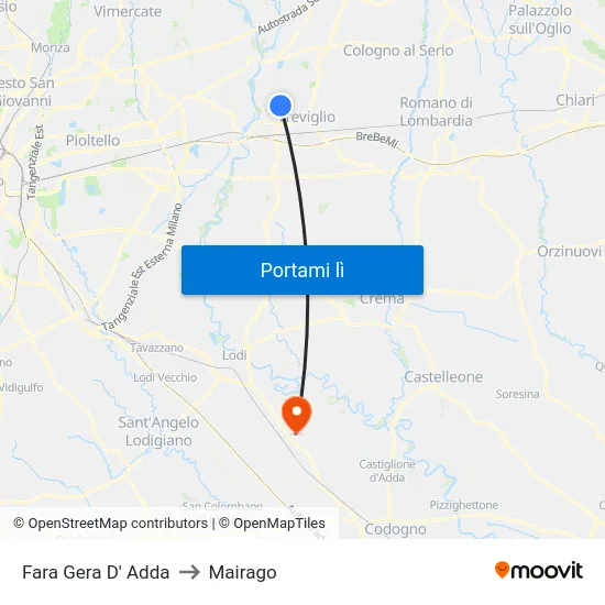 Fara Gera D' Adda to Mairago map