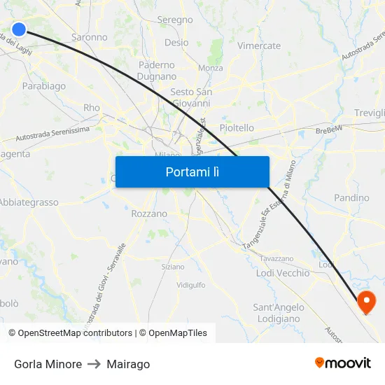 Gorla Minore to Mairago map