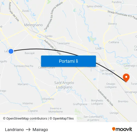 Landriano to Mairago map