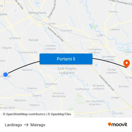 Lardirago to Mairago map