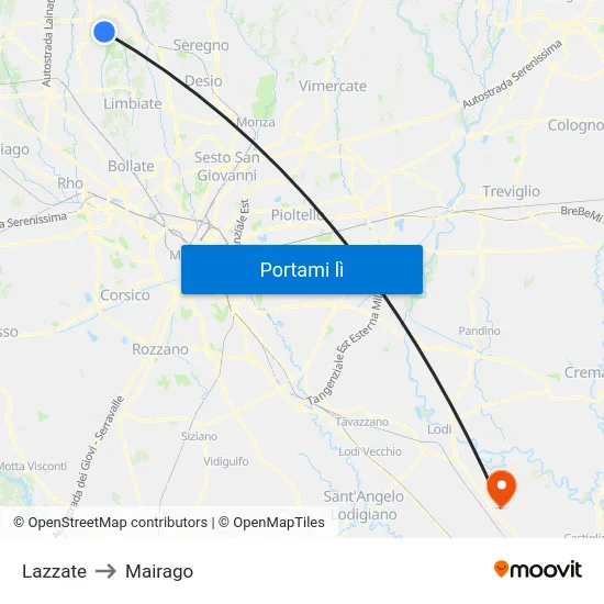 Lazzate to Mairago map