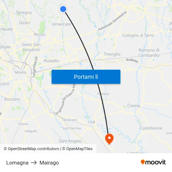 Lomagna to Mairago map