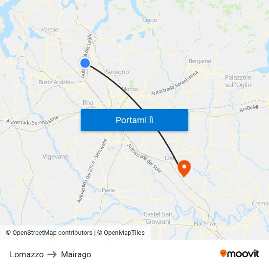 Lomazzo to Mairago map