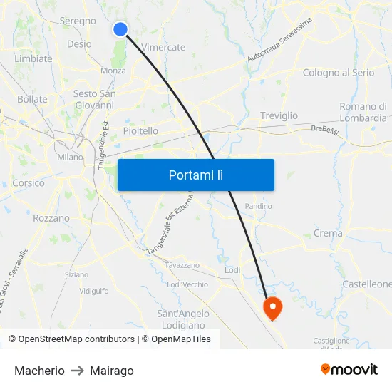 Macherio to Mairago map
