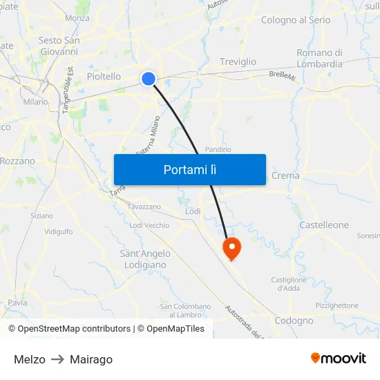 Melzo to Mairago map
