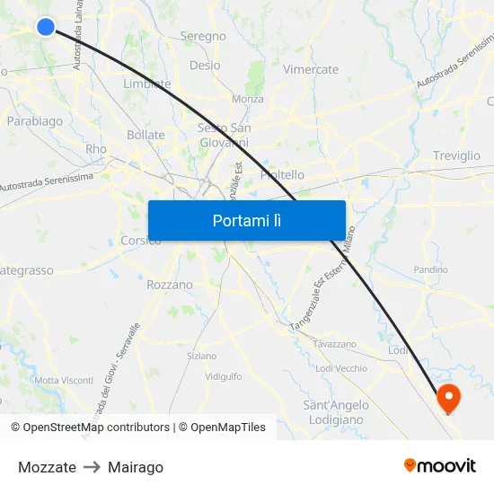 Mozzate to Mairago map