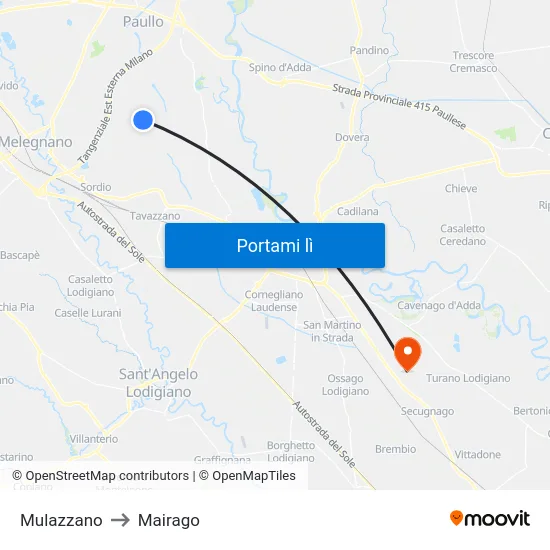 Mulazzano to Mairago map
