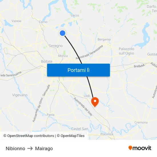Nibionno to Mairago map