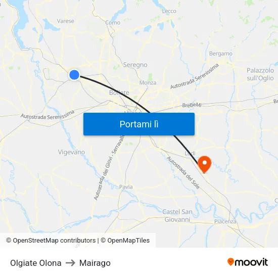 Olgiate Olona to Mairago map