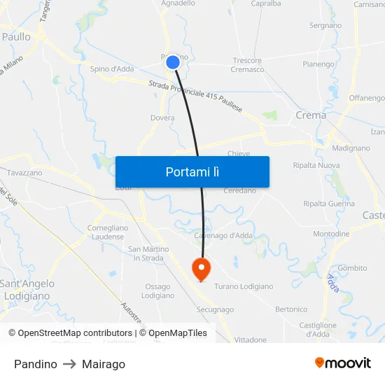 Pandino to Mairago map