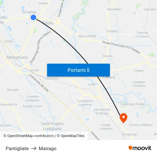 Pantigliate to Mairago map