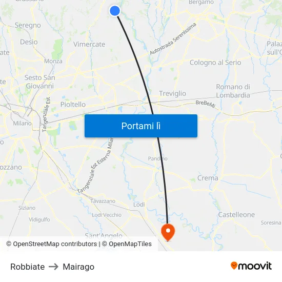 Robbiate to Mairago map