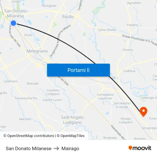 San Donato Milanese to Mairago map