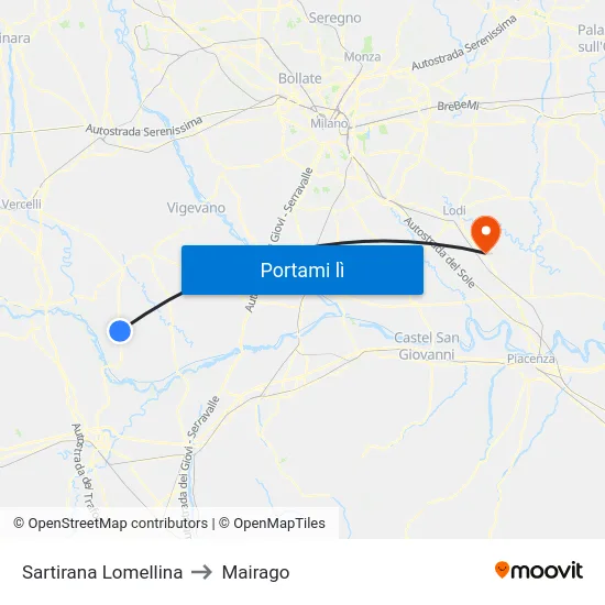 Sartirana Lomellina to Mairago map