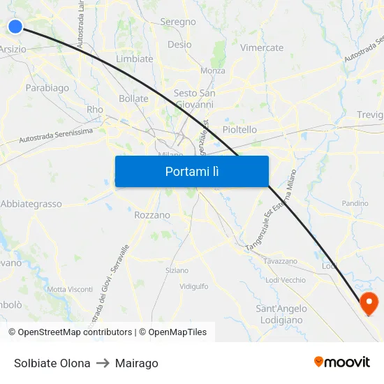Solbiate Olona to Mairago map