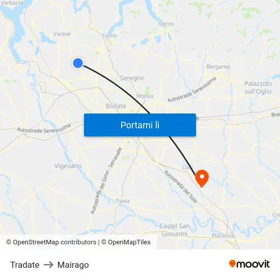 Tradate to Mairago map