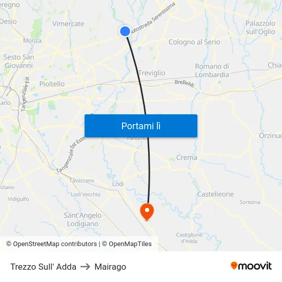 Trezzo Sull' Adda to Mairago map
