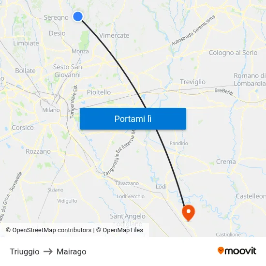 Triuggio to Mairago map