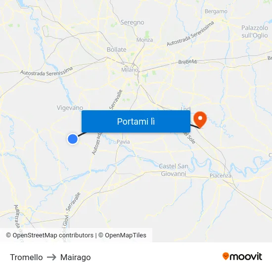 Tromello to Mairago map