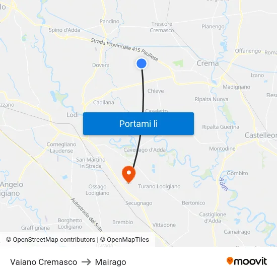 Vaiano Cremasco to Mairago map