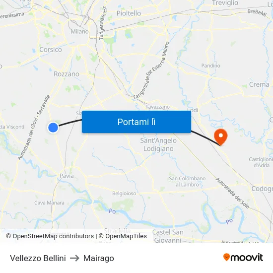 Vellezzo Bellini to Mairago map