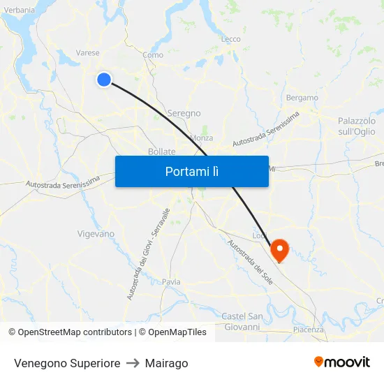 Venegono Superiore to Mairago map