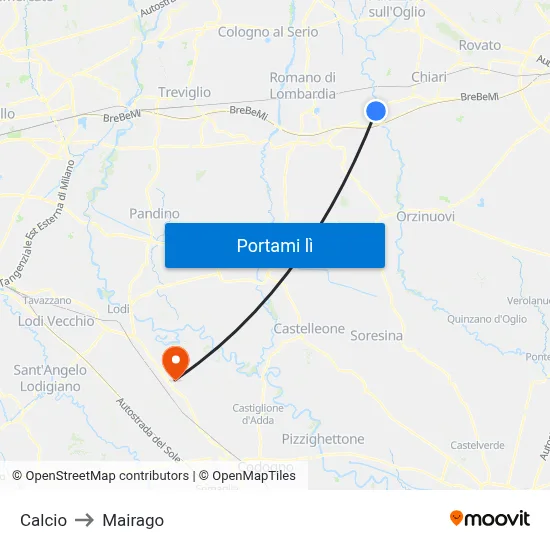 Calcio to Mairago map