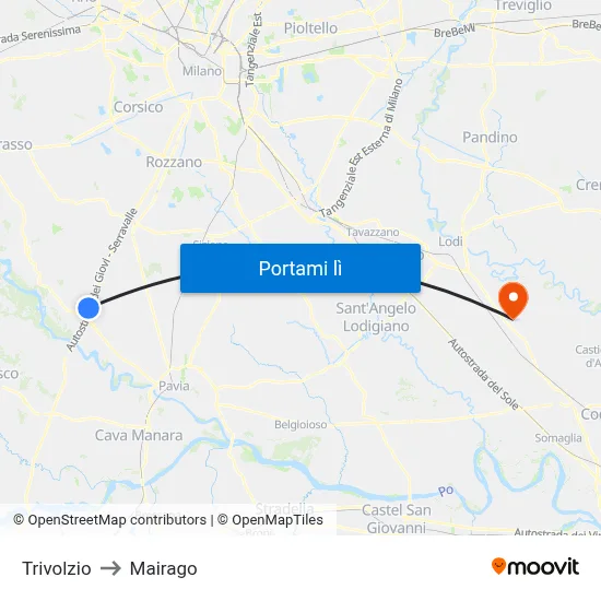 Trivolzio to Mairago map