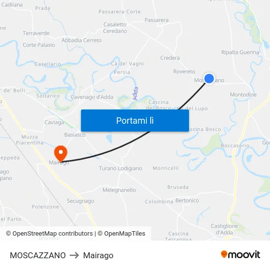 MOSCAZZANO to Mairago map