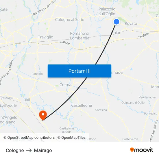 Cologne to Mairago map