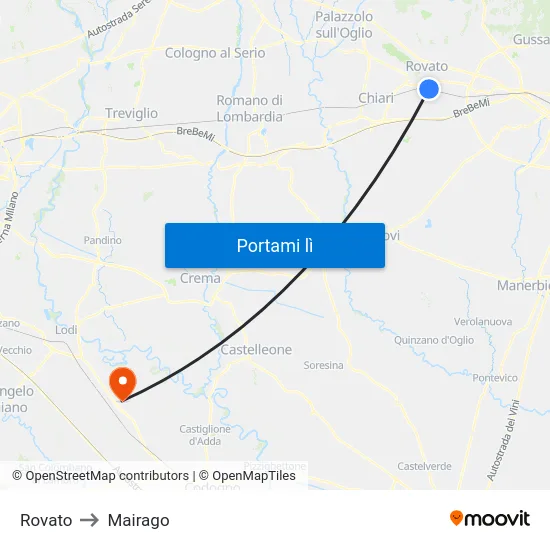 Rovato to Mairago map