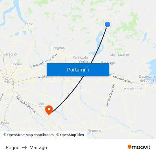 Rogno to Mairago map