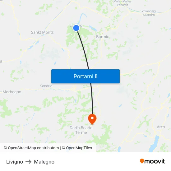 Livigno to Malegno map