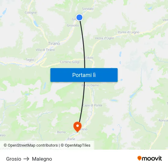 Grosio to Malegno map