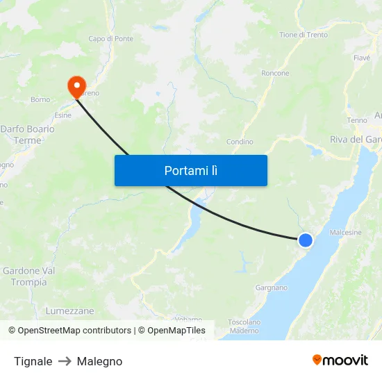 Tignale to Malegno map