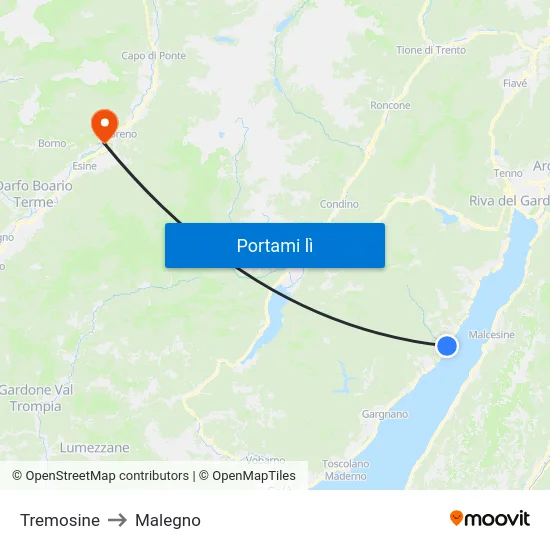 Tremosine to Malegno map