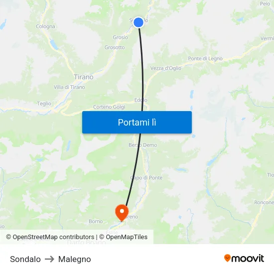 Sondalo to Malegno map