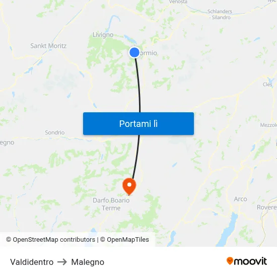 Valdidentro to Malegno map