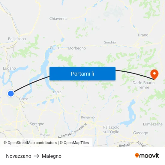 Novazzano to Malegno map