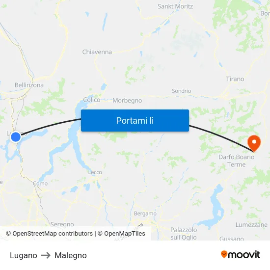 Lugano to Malegno map