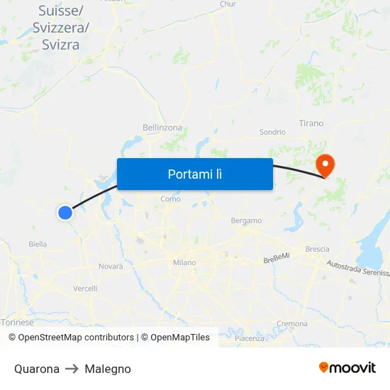 Quarona to Malegno map