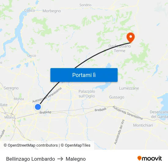 Bellinzago Lombardo to Malegno map