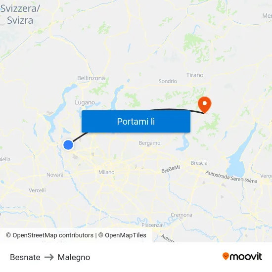 Besnate to Malegno map