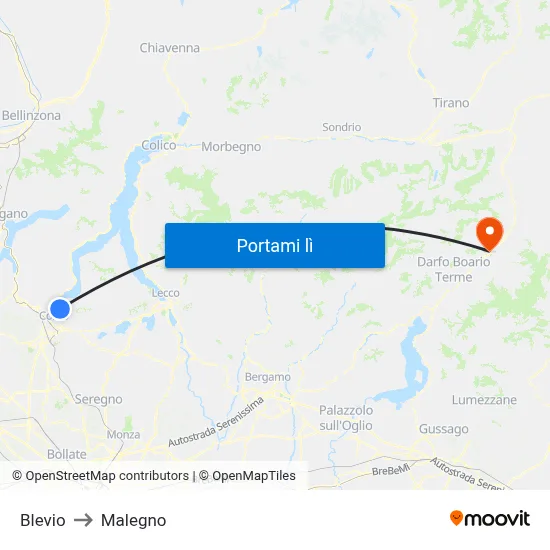 Blevio to Malegno map