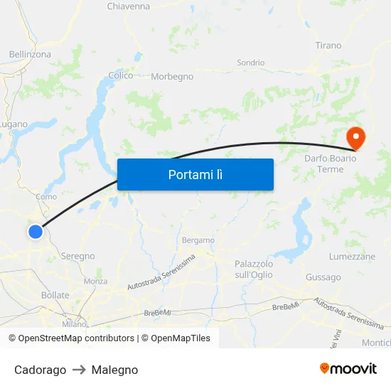 Cadorago to Malegno map