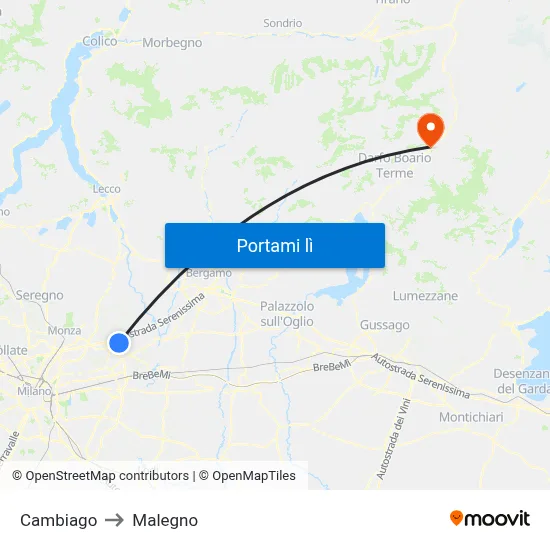 Cambiago to Malegno map