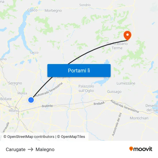 Carugate to Malegno map