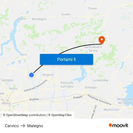 Carvico to Malegno map